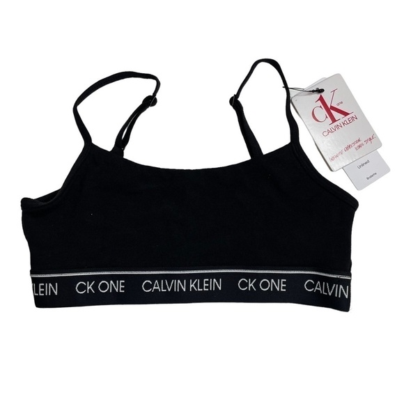 Calvin Klein CK One Bralette Unlined Cotton Blend Black White XS New - Picture 1 of 8